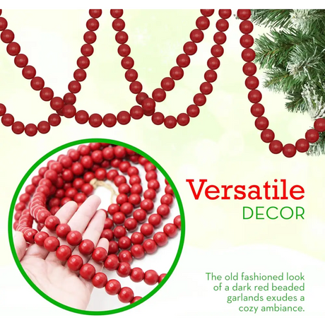 4E’s Novelty 9-Foot Red Wooden Cranberry Garland – Rustic Wood Bead Garland for Cozy Christmas Tree Decor Vintage