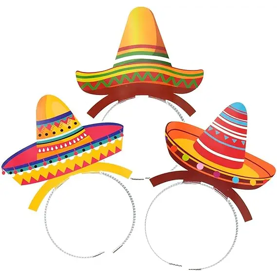 4E’s Novelty 9 Pack Sombrero Headband Party Bulk – Cinco De Mayo Party Favors Supplies Birthday & Taco Tuesday