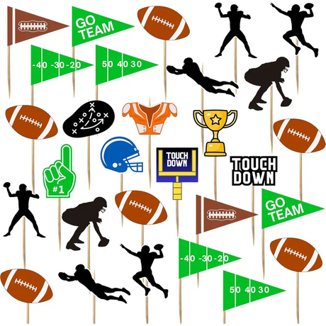 4E’s Novelty 96-Pack Football Cupcake Toppers – 12 Styles for Football Parties & Birthday Decor