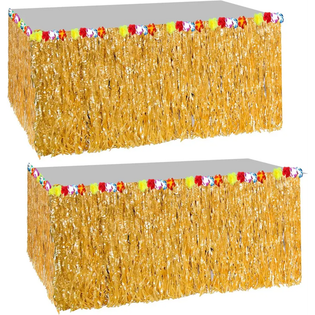 4E’s Novelty 9ft Luau Grass Table Skirt 2 Pack – Hawaiian Party Decor & Moana Birthday Must-Have - Party Favors