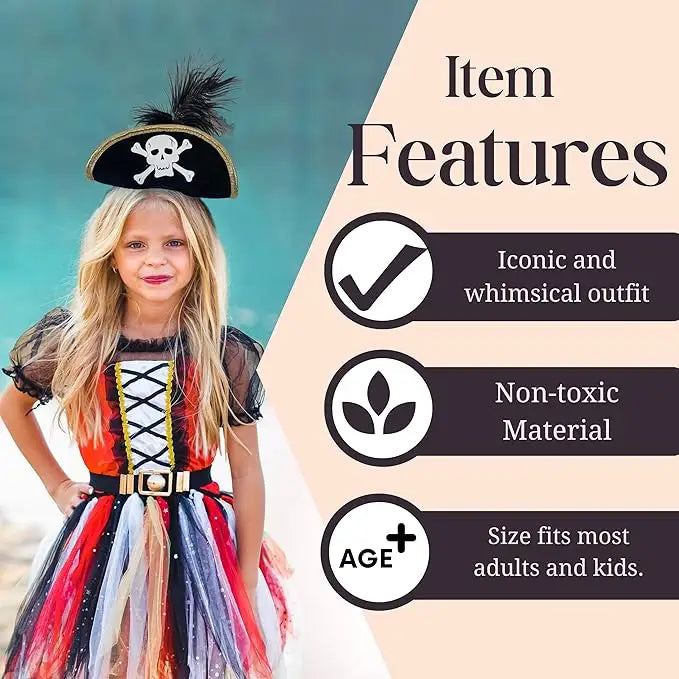4E’s Novelty Black Pirate Headband for Women & Girls - Pirate Headband with Skull & Feather Pirate Hat Perfect Pirate