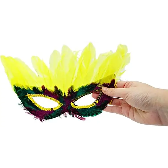4E’s Novelty Bulk Mardi Gras Feather Masks – 12 Pack Masquerade Party Accessories for Adults