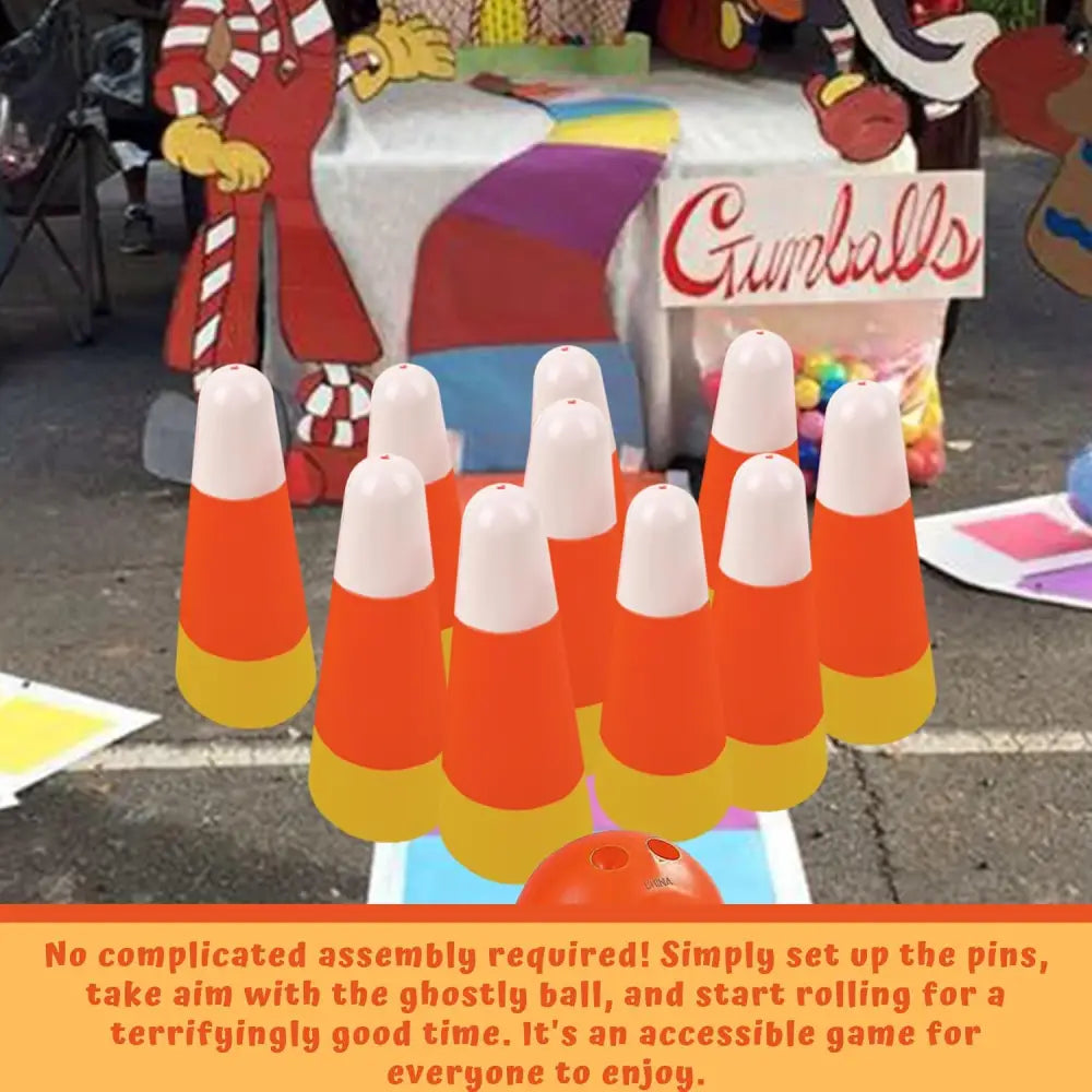 4E’s Novelty Candy Corn Bowling Set for Kids & Adults - Halloween Bowling Game Bowling Ball & 10 Plastic Bowling Pins