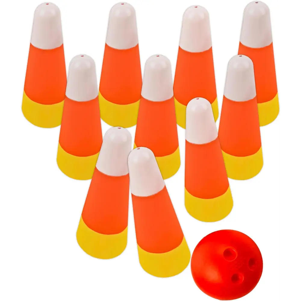 4E’s Novelty Candy Corn Bowling Set for Kids & Adults - Halloween Bowling Game Bowling Ball & 10 Plastic Bowling Pins