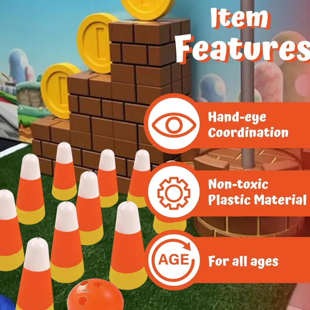 4E’s Novelty Candy Corn Bowling Set for Kids & Adults - Halloween Bowling Game Bowling Ball & 10 Plastic Bowling Pins
