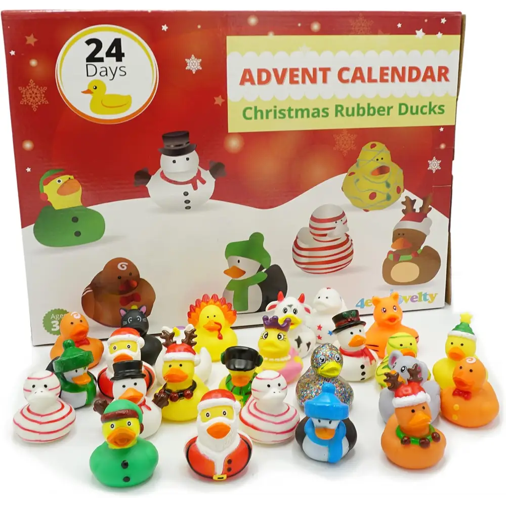 4E’s Novelty Christmas Advent Calendar 2024 – 24 Christmas Rubber Ducks for a Fun Countdown!