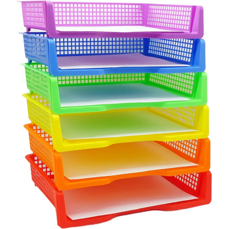 4E’s Novelty Colorful Plastic Classroom Storage Bins - 13.75’’ x 10.25’’ for Organizing Papers Pencils Arts & Crafts