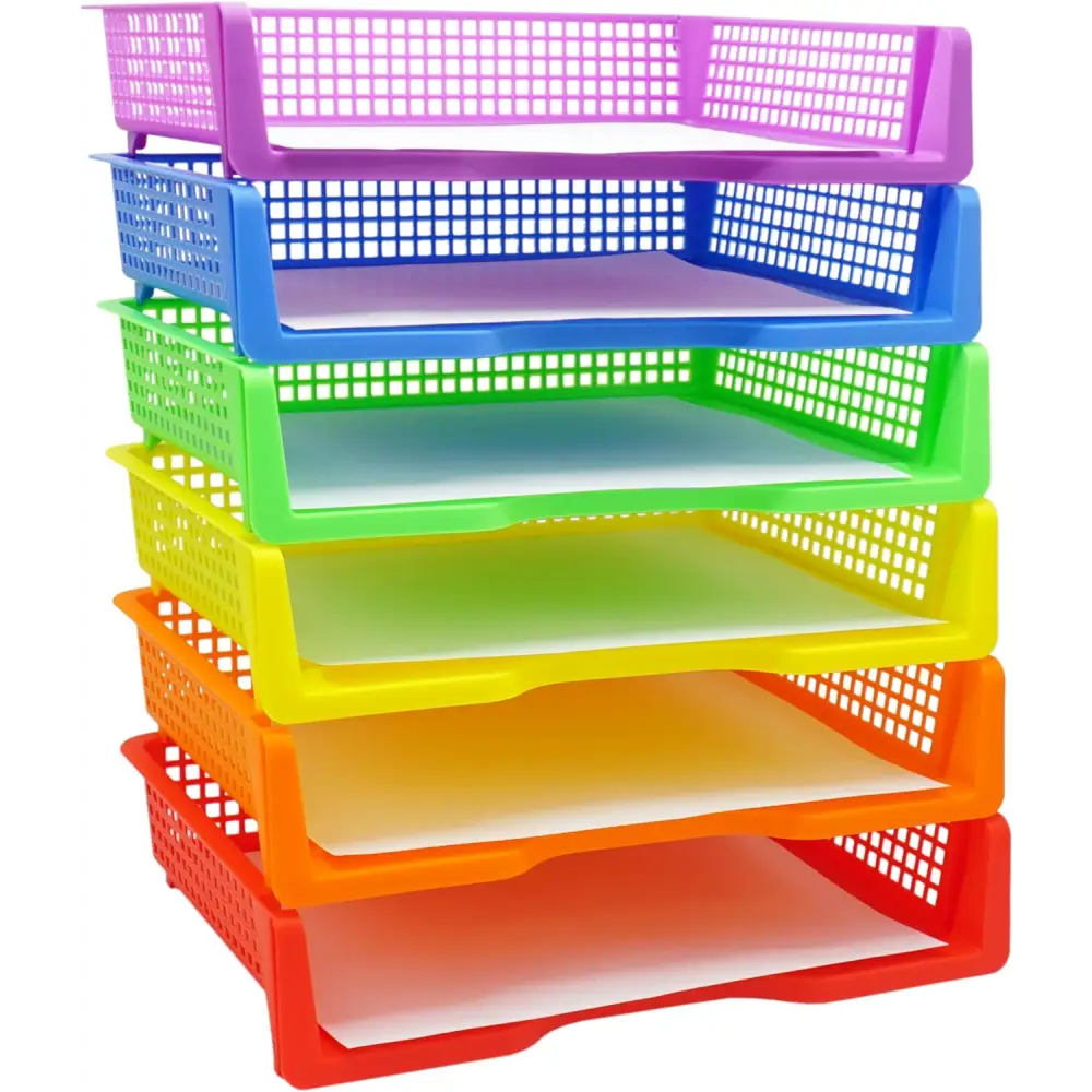 4E’s Novelty Colorful Plastic Classroom Storage Bins - 13.75’’ x 10.25’’ for Organizing Papers Pencils Arts & Crafts