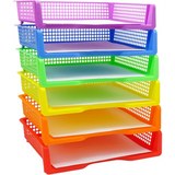 4E’s Novelty Colorful Plastic Classroom Storage Bins - 13.75’’ x 10.25’’ for Organizing Papers Pencils Arts & Crafts