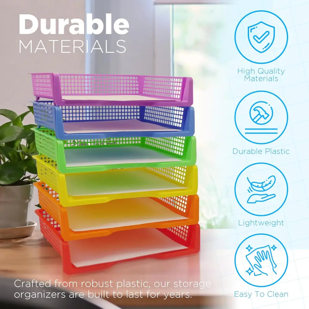 4E’s Novelty Colorful Plastic Classroom Storage Bins - 13.75’’ x 10.25’’ for Organizing Papers Pencils Arts & Crafts