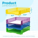 4E’s Novelty Colorful Plastic Classroom Storage Bins - 13.75’’ x 10.25’’ for Organizing Papers Pencils Arts & Crafts
