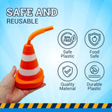 4E’s Novelty Construction Cone Cups – 8-Pack 10oz Plastic Cups with Lid & Straws Perfect for Kids Construction Theme