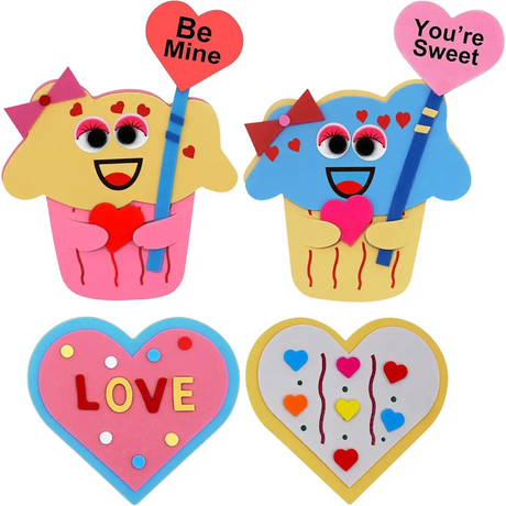 4E’s Novelty DIY Foam Cupcake & Heart Craft Kit – 12-Pack Valentine Crafts for Kids’ Classroom