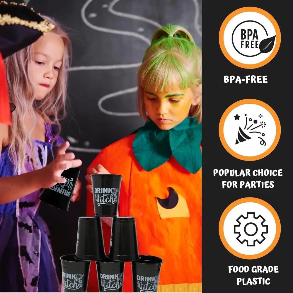 4E’s Novelty Drink Up Witches Halloween Disposable Cups 50 Pack 16 oz – Black Plastic Cups Plastic Cups for Party