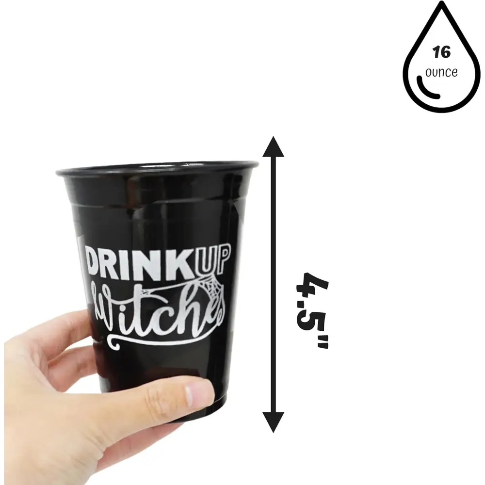 4E’s Novelty Drink Up Witches Halloween Disposable Cups 50 Pack 16 oz – Black Plastic Cups Plastic Cups for Party