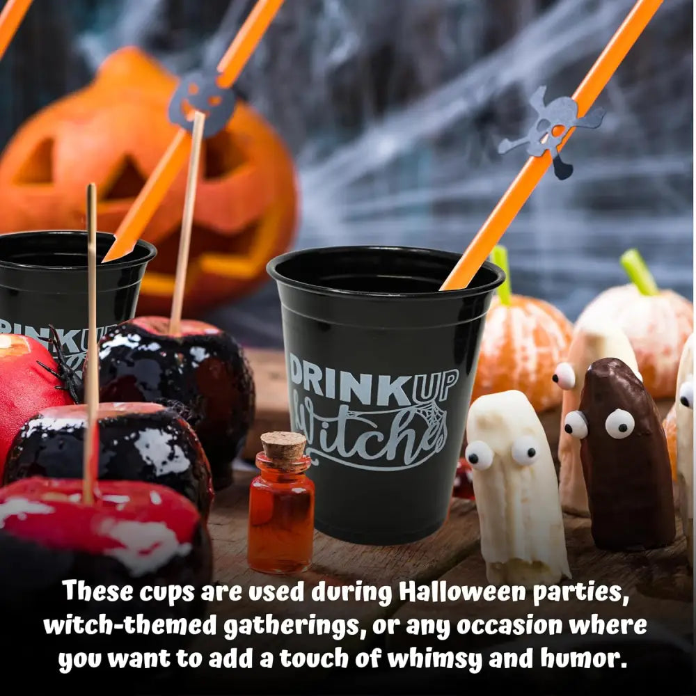 4E’s Novelty Drink Up Witches Halloween Disposable Cups 50 Pack 16 oz – Black Plastic Cups Plastic Cups for Party
