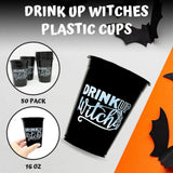 4E’s Novelty Drink Up Witches Halloween Disposable Cups 50 Pack 16 oz – Black Plastic Cups Plastic Cups for Party