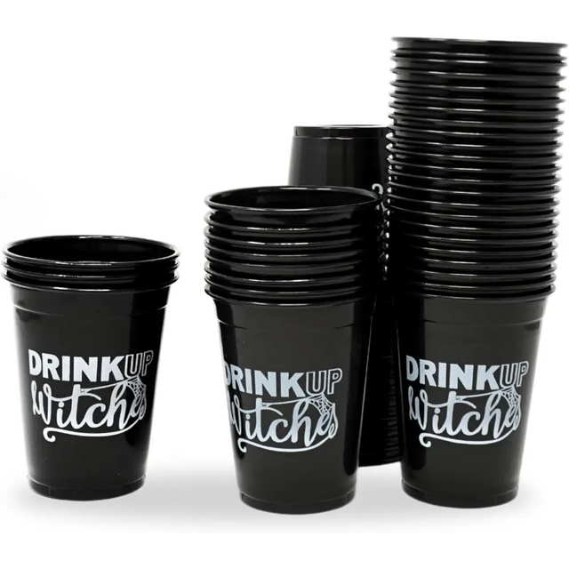 4E’s Novelty Drink Up Witches Halloween Disposable Cups 50 Pack 16 oz – Black Plastic Cups Plastic Cups for Party