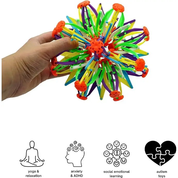 4E’s Novelty Expandable Ball Toy Sphere – Stress Relief Ball for Kids & Adults Breathing Aid Hoberman Sphere – 1 Pack
