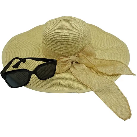 4E’s Novelty Floppy Sun Hat with Sunglasses UPF 50 + Packable Straw Hat for Women Adjustable Beach Hat Travel
