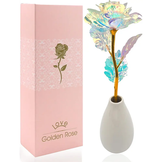 4E’s Novelty Galaxy Crystal Rose – Iridescent Forever Rose with Heart Stand & Gift Box