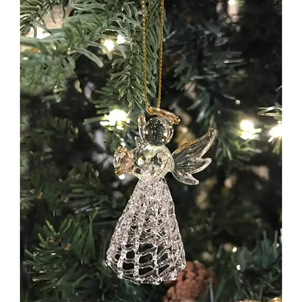 4E’s Novelty Glass Angel Ornaments for Christmas Tree (Set of 24) - 2.5’’ Mini Angels Decor Clear Spun Glass Angel