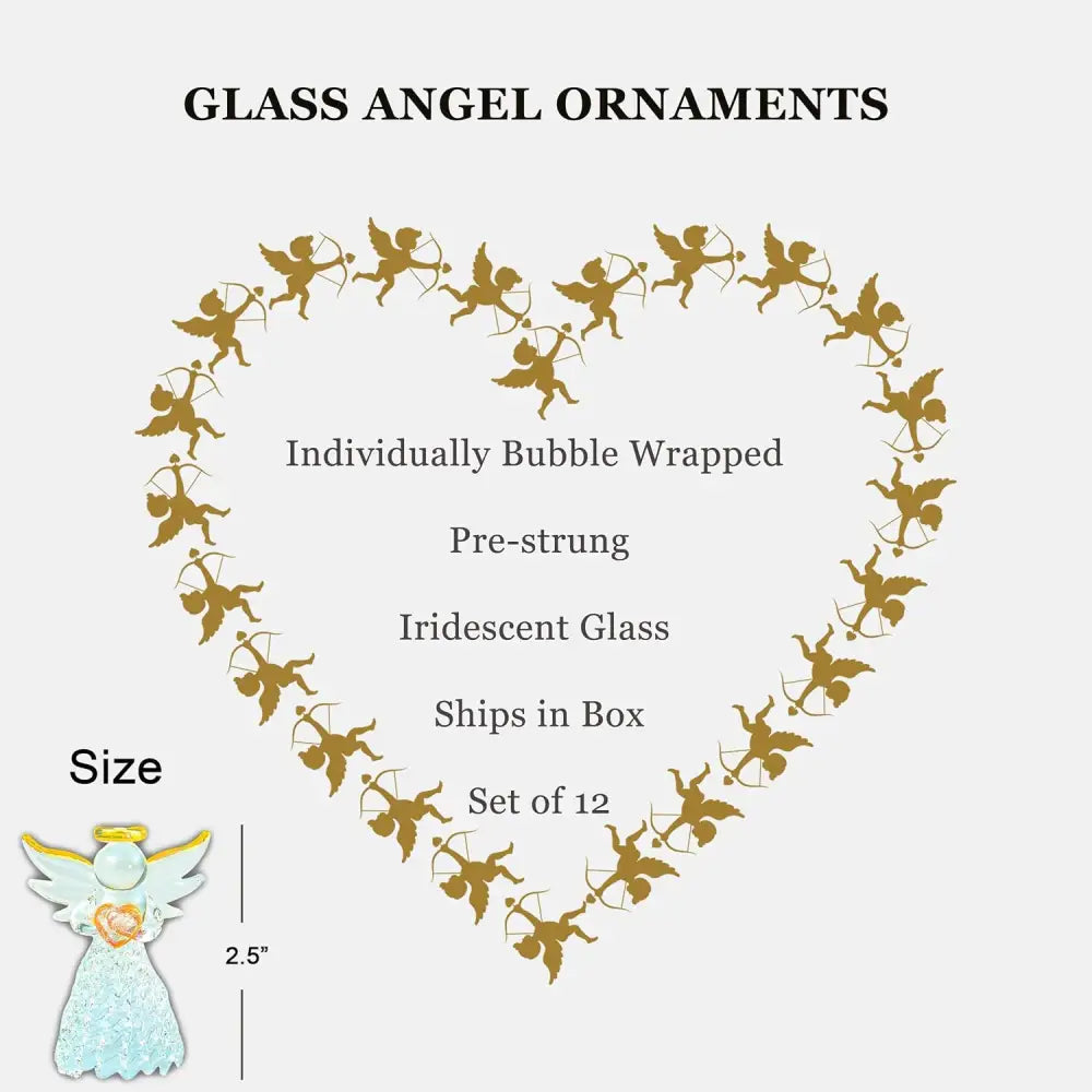4E’s Novelty Glass Angel Ornaments for Christmas Tree (Set of 24) - 2.5’’ Mini Angels Decor Clear Spun Glass Angel
