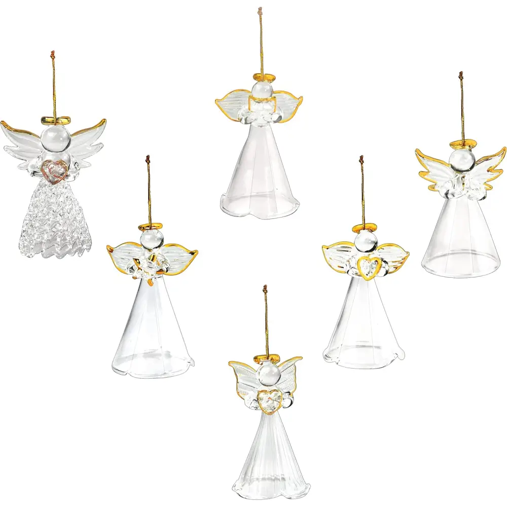 4E’s Novelty Glass Angel Ornaments for Christmas Tree (Set of 24) - 2.5’’ Mini Angels Decor Clear Spun Glass Angel