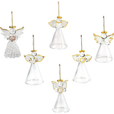4E’s Novelty Glass Angel Ornaments for Christmas Tree (Set of 24) - 2.5’’ Mini Angels Decor Clear Spun Glass Angel