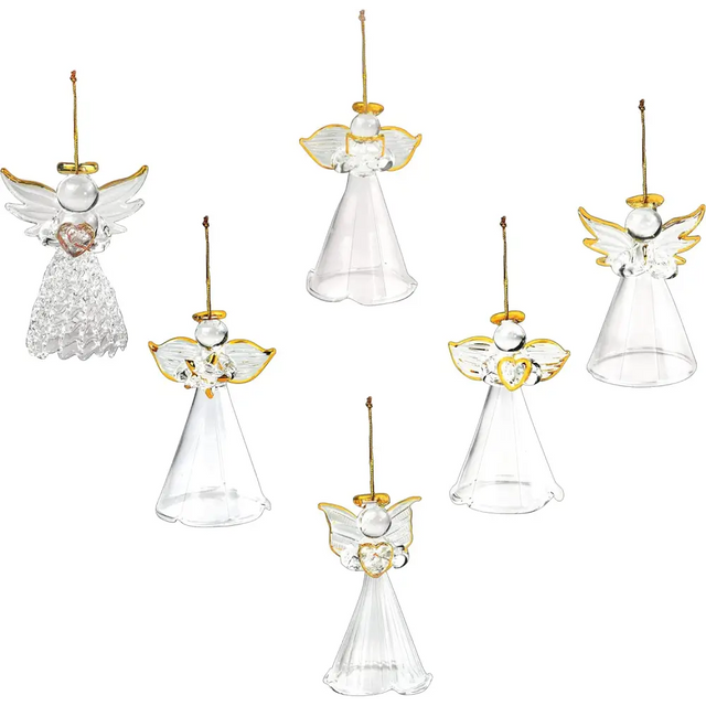 4E’s Novelty Glass Angel Ornaments for Christmas Tree (Set of 24) - 2.5’’ Mini Angels Decor Clear Spun Glass Angel