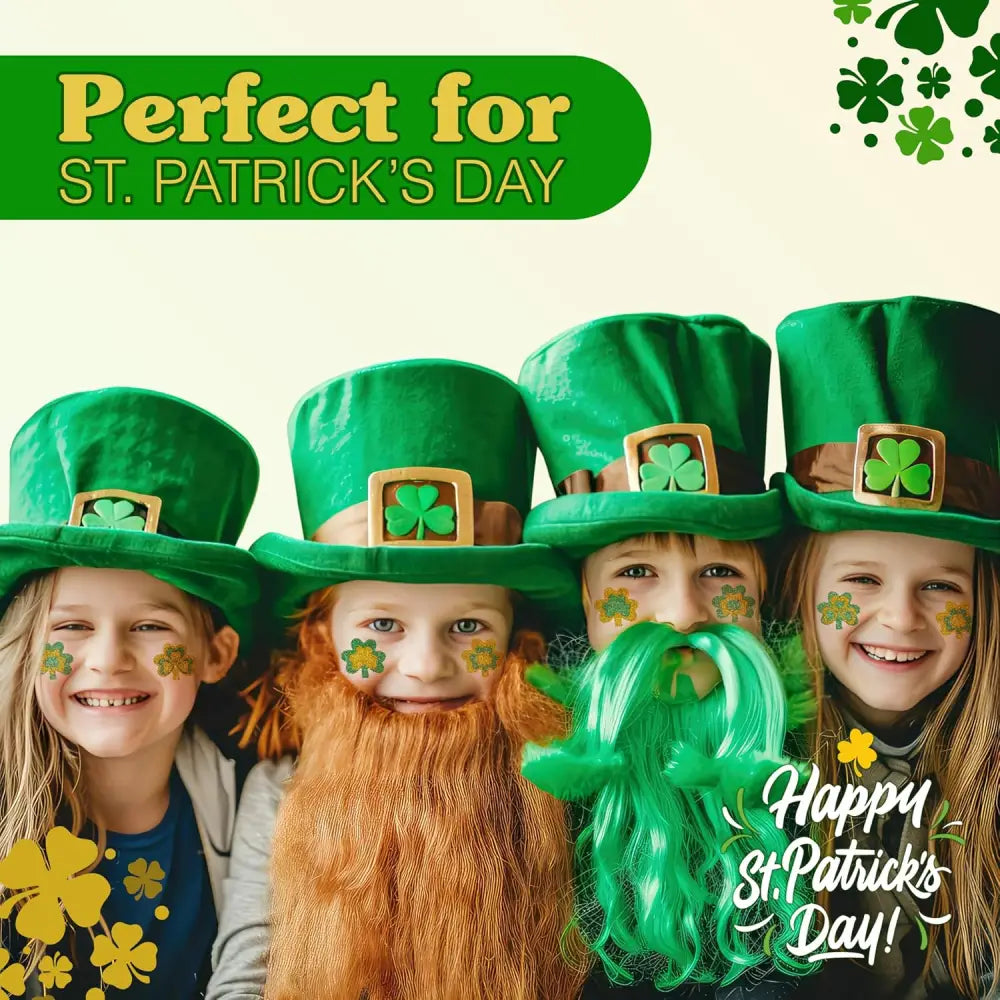 4E’s Novelty Glitter Shamrock Tattoos – 24 Pack St. Patrick’s Day Party Accessories for Kids & Adults