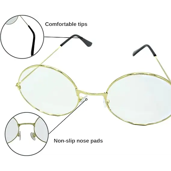 4E’s Novelty Gold Round Glasses – Old Man Granny Glasses for Kids’ 100th Day of School Costume - Costume Accessories