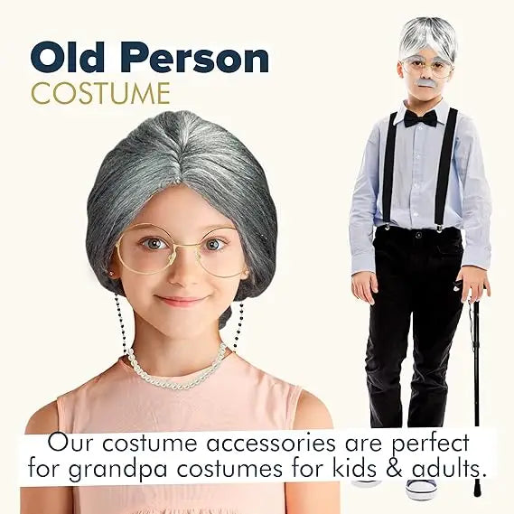 4E’s Novelty Gold Round Glasses – Old Man Granny Glasses for Kids’ 100th Day of School Costume - Costume Accessories