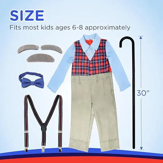 4E’s Novelty Grandpa Costume – 6-Pc Old Man Outfit with Cane for Kids (Large) - Costumes & Accessories