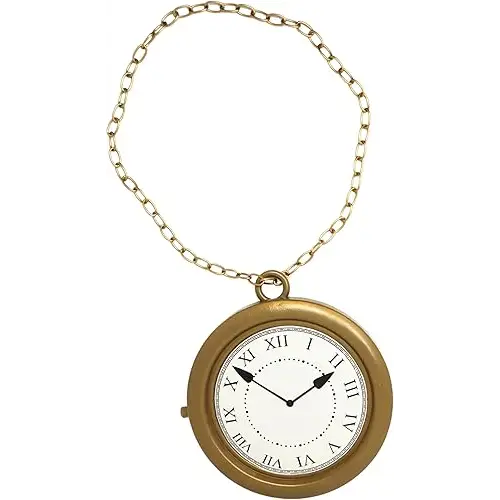 4E’s Novelty Jumbo Clock Necklace - 8’’ Large Gold Clock for White Rabbit Alice in Wonderland Costume Prop Tea Party &