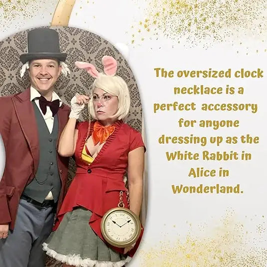 4E’s Novelty Jumbo Clock Necklace - 8’’ Large Gold Clock for White Rabbit Alice in Wonderland Costume Prop Tea Party &