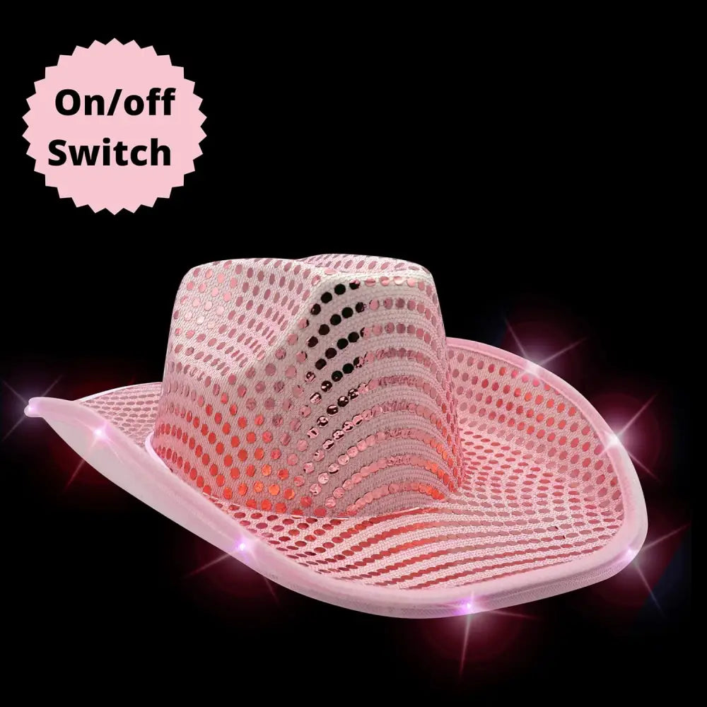 4E’s Novelty Light Up Pink Cowgirl Hat – Sequin Disco Cowgirl Hat with LED Lights for Women & Teens - Costume