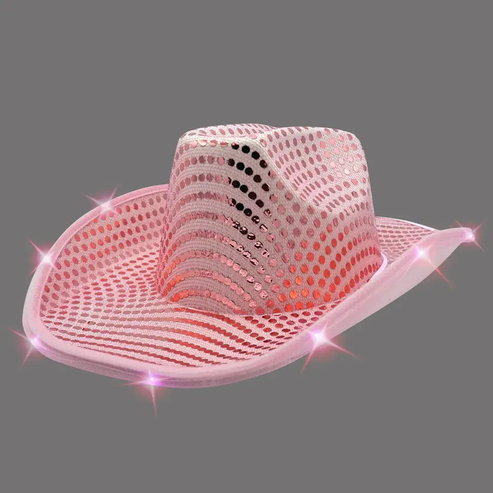 4E’s Novelty Light Up Pink Cowgirl Hat – Sequin Disco Cowgirl Hat with LED Lights for Women & Teens - Costume