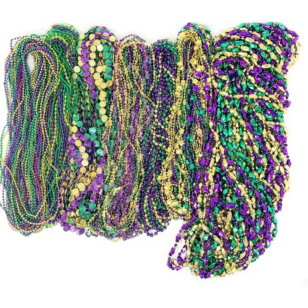 4E’s Novelty Mardi Gras Beads Bulk – 500 Metallic Assorted Necklaces