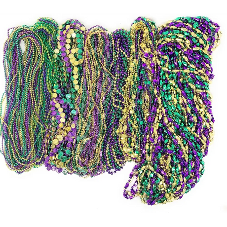 4E’s Novelty Mardi Gras Beads Bulk – 500 Metallic Assorted Necklaces