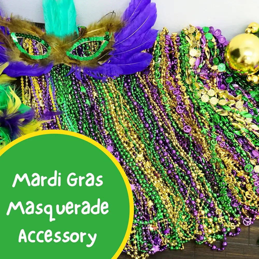 4E’s Novelty Mardi Gras Beads Bulk – 500 Metallic Assorted Necklaces