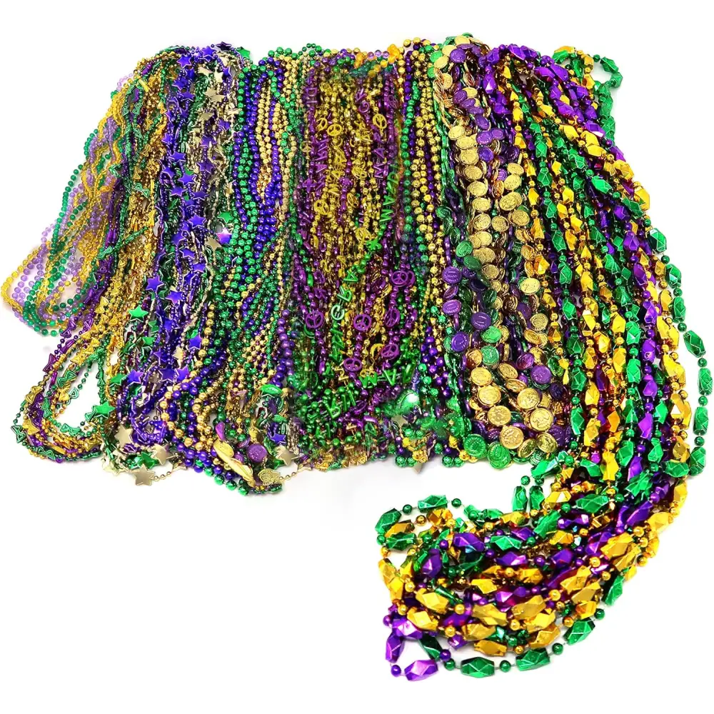 4E’s Novelty Mardi Gras Beads Bulk – 500 Metallic Assorted Necklaces
