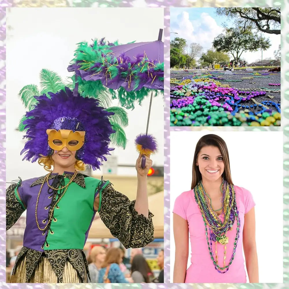 4E’s Novelty Mardi Gras Beads Bulk – 500 Metallic Assorted Necklaces