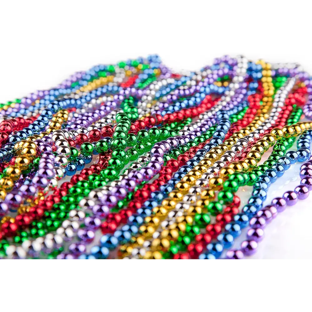 4E’s Novelty Mardi Gras Beads Bulk Set – 144 Pieces 33’’ 6mm Metallic in 12 Colors