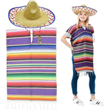 4E’s Novelty Mexican Serape Poncho with Sombrero Hat Costume – Fiesta Party Dress Up