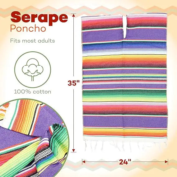 4E’s Novelty Mexican Serape Poncho with Sombrero Hat Costume – Fiesta Party Dress Up