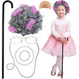 4E’s Novelty Old Lady Costume – 7-Pc Grandma Set with Wig Cane & Glasses for Girls - Costumes & Accessories