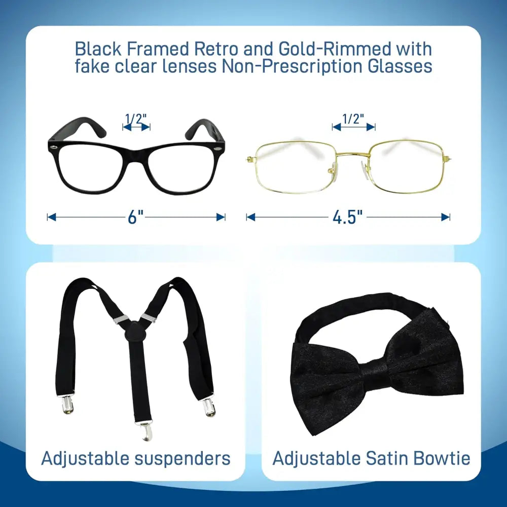 4E’s Novelty Old Man Costume – 10-Pc Grandpa Dress-Up Kit with Wig & Cane for Kids - Costumes & Accessories