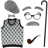 4E’s Novelty Old Man Costume – Vest Cane & 8-Pc Dress-Up Kit for Kids (Medium) - Costumes & Accessories
