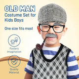 4E’s Novelty Old Man Costume – Vest Cane & 8-Pc Dress-Up Kit for Kids (Medium) - Costumes & Accessories
